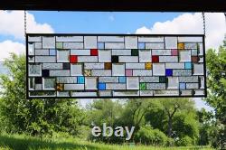 Modern Geometric Stained Glass Panel 39.5 x 14 Frosted Bevels, Clear
