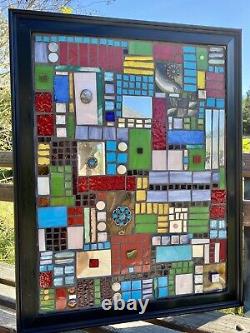 Modern Stained Glass Mosaic Panel Abstract OOAK