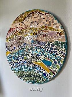 Modern Stained Glass Mosaic Wall Sculpture Panel Abstract 15D