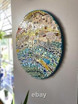 Modern Stained Glass Mosaic Wall Sculpture Panel Abstract 15D