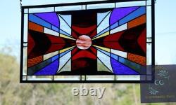 Modern Stained Glass Window Panel. Golden Amber Star Design. 23.5 x 13.375