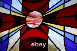 Modern Stained Glass Window Panel. Golden Amber Star Design. 23.5 x 13.375