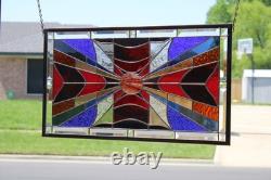 Modern Stained Glass Window Panel. Golden Amber Star Design. 23.5 x 13.375