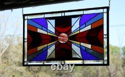 Modern Stained Glass Window Panel. Golden Amber Star Design. 23.5 x 13.375