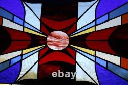 Modern Stained Glass Window Panel. Golden Amber Star Design. 23.5 x 13.375