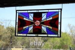 Modern Stained Glass Window Panel. Golden Amber Star Design. 23.5 x 13.375