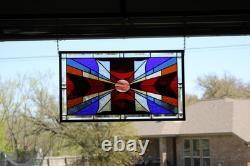 Modern Stained Glass Window Panel. Golden Amber Star Design. 23.5 x 13.375
