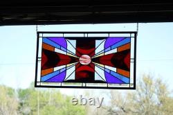 Modern Stained Glass Window Panel. Golden Amber Star Design. 23.5 x 13.375