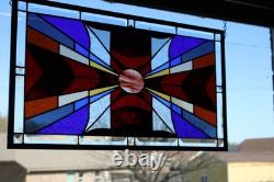 Modern Stained Glass Window Panel. Golden Amber Star Design. 23.5 x 13.375