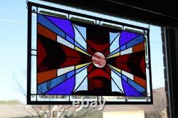 Modern Stained Glass Window Panel. Golden Amber Star Design. 23.5 x 13.375