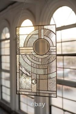 Moon Rise Frank Lloyd Wright Insprd Tiffany Stained Glass 21 x 12 IN CLEAR