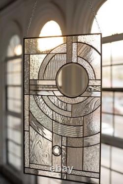 Moon Rise Frank Lloyd Wright Insprd Tiffany Stained Glass 21 x 12 IN CLEAR