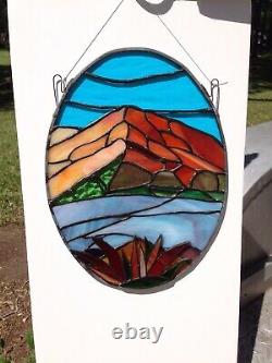 Mountain Landscape Colorado Red Mountain Stained Glass Window Panel