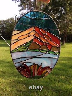 Mountain Landscape Colorado Red Mountain Stained Glass Window Panel