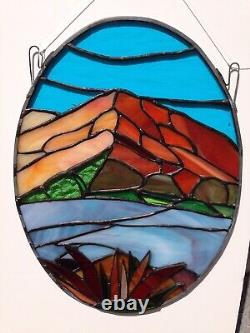 Mountain Landscape Colorado Red Mountain Stained Glass Window Panel