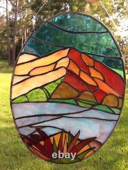 Mountain Landscape Colorado Red Mountain Stained Glass Window Panel