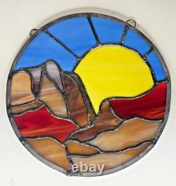 Mountain Scene Stained Glass Panel Window Hangin New House Home Decor Artisan