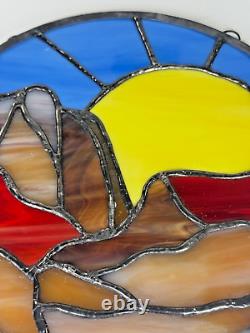 Mountain Scene Stained Glass Panel Window Hangin New House Home Decor Artisan