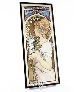 Mucha Stained Glass Feather & Primrose by Alphonse Mucha 2 Art Glass Panels