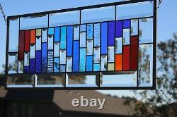 Multi-Colored Beveled Stained Glass Window Panel-Transom- 22 1/2x10 1/2