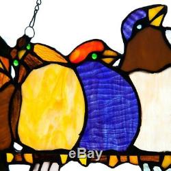 Multi-Colored Birds Design Stained Glass Window Panel Decor Chain Hang Display