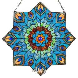 Multi-Colored Stained Glass Peacock Star Window Panel