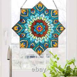 Multi-Colored Stained Glass Peacock Star Window Panel