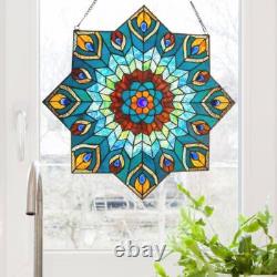 Multi-Colored Stained Glass Peacock Star Window Panel