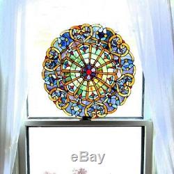 Multi-Colored Stained Glass Webbed Heart Window Panel Tiffany Style Art 22 inch