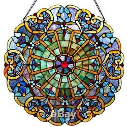 Multi-Colored Stained Glass Webbed Heart Window Panel Tiffany Style Art 22 inch