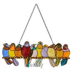 Multi Stained Glass Birds on a Wire Window Panel