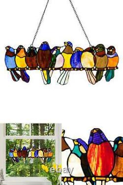 Multi Stained Glass Birds on a Wire Window Panel