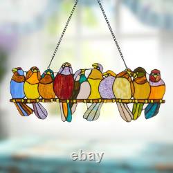 Multi Stained Glass Birds on a Wire Window Panel