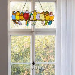 Multi Stained Glass Birds on a Wire Window Panel