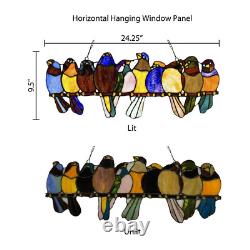 Multi Stained Glass Birds on a Wire Window Panel, 24.25 x 9.5 162-Pieces Glass