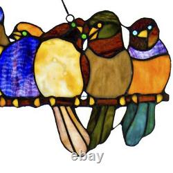 Multi Stained Glass Birds on a Wire Window Panel, 24.25 x 9.5 162-Pieces Glass