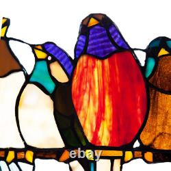 Multi Stained Glass Birds on a Wire Window Panel, 24.25 x 9.5 162-Pieces Glass