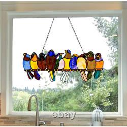 Multi Stained Glass Birds on a Wire Window Panel, 24.25 x 9.5 162-Pieces Glass