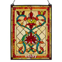 Multi Stained Glass Fiery Hearts And Flowers Window Panel