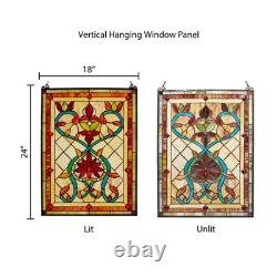 Multi Stained Glass Fiery Hearts And Flowers Window Panel