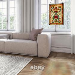 Multi Stained Glass Fiery Hearts And Flowers Window Panel