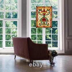 Multi Stained Glass Fiery Hearts And Flowers Window Panel