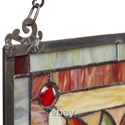 Multi Stained Glass Fiery Hearts And Flowers Window Panel