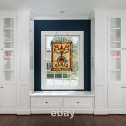 Multi Stained Glass Fiery Hearts And Flowers Window Panel