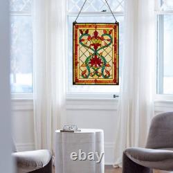 Multi Stained Glass Fiery Hearts And Flowers Window Panel