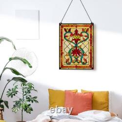 Multi Stained Glass Fiery Hearts And Flowers Window Panel