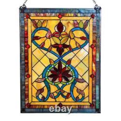 Multi Stained Glass Fiery Hearts Window Panel Handcrafted Flowers New