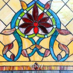 Multi Stained Glass Fiery Hearts Window Panel Handcrafted Flowers New