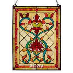 Multi Stained Glass Fiery Hearts and Flowers Window Panel