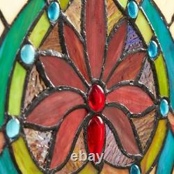 Multi Stained Glass Fiery Hearts and Flowers Window Panel